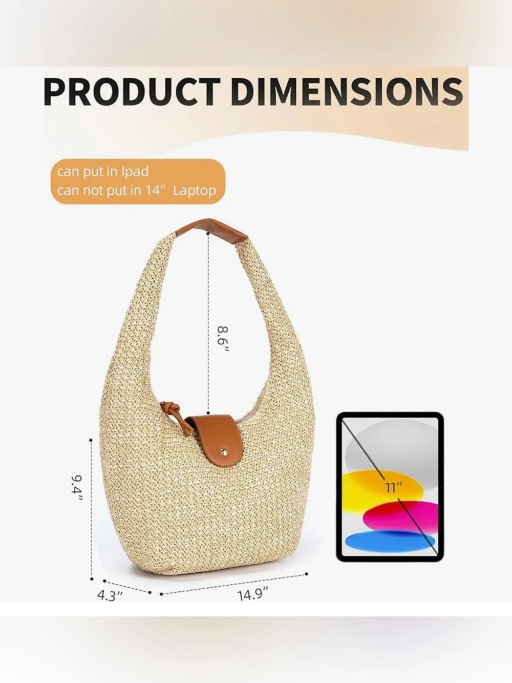 Straw Woven Hobo Shoulder Purse for Women, Medium Summer Beach Raffia Bag